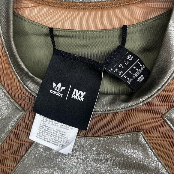 Adidas Ivy Park Metallic Green Brown Short Sleeve Cropped Bikini Swim Top - Picture 7 of 10